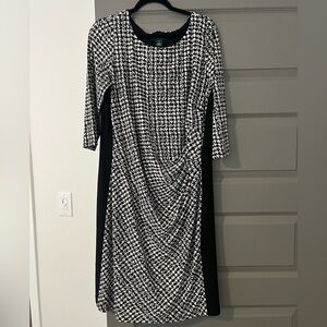 Lauren Ralph Lauren Black and White Houndstooth Midi Dress, Size 16W
